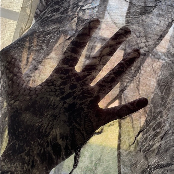 Sheer Black Snakeskin Flowy Short Sleeve Top - Picture 2 of 2